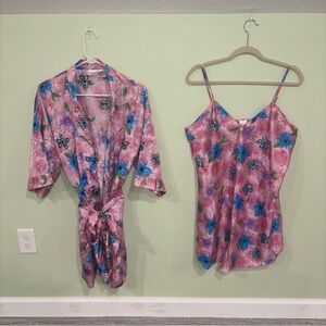 Secret Treasures Y2K Pink Satin Floral Print Nightgown & Robe Women’s Sz L